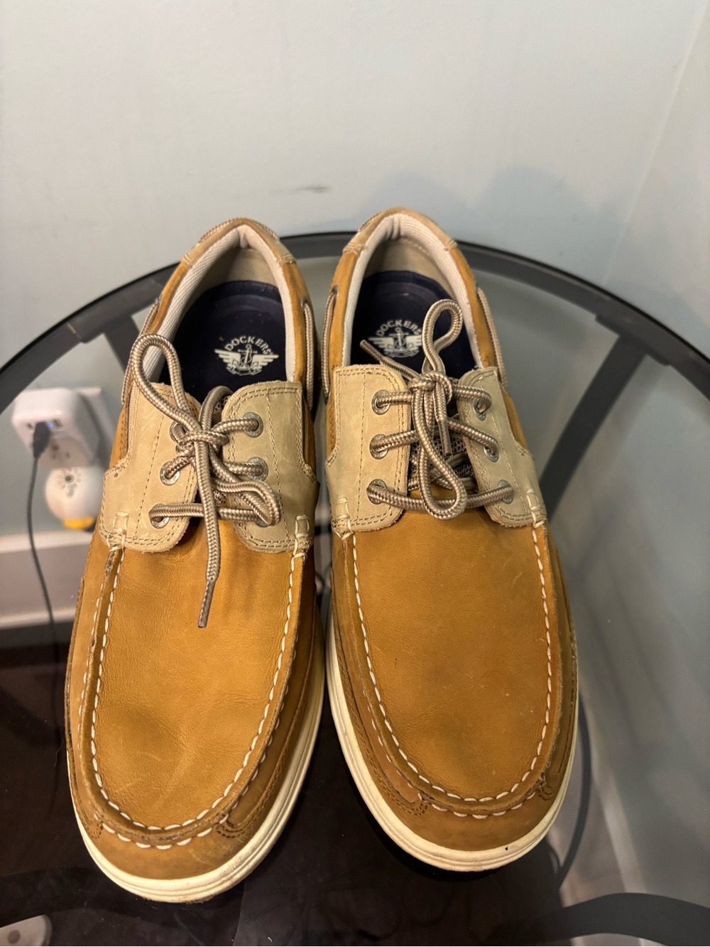 Dockers Men’s 10.5W Leather Boat Shoes Tan Brown Casual Deck Shoes 90-38E12